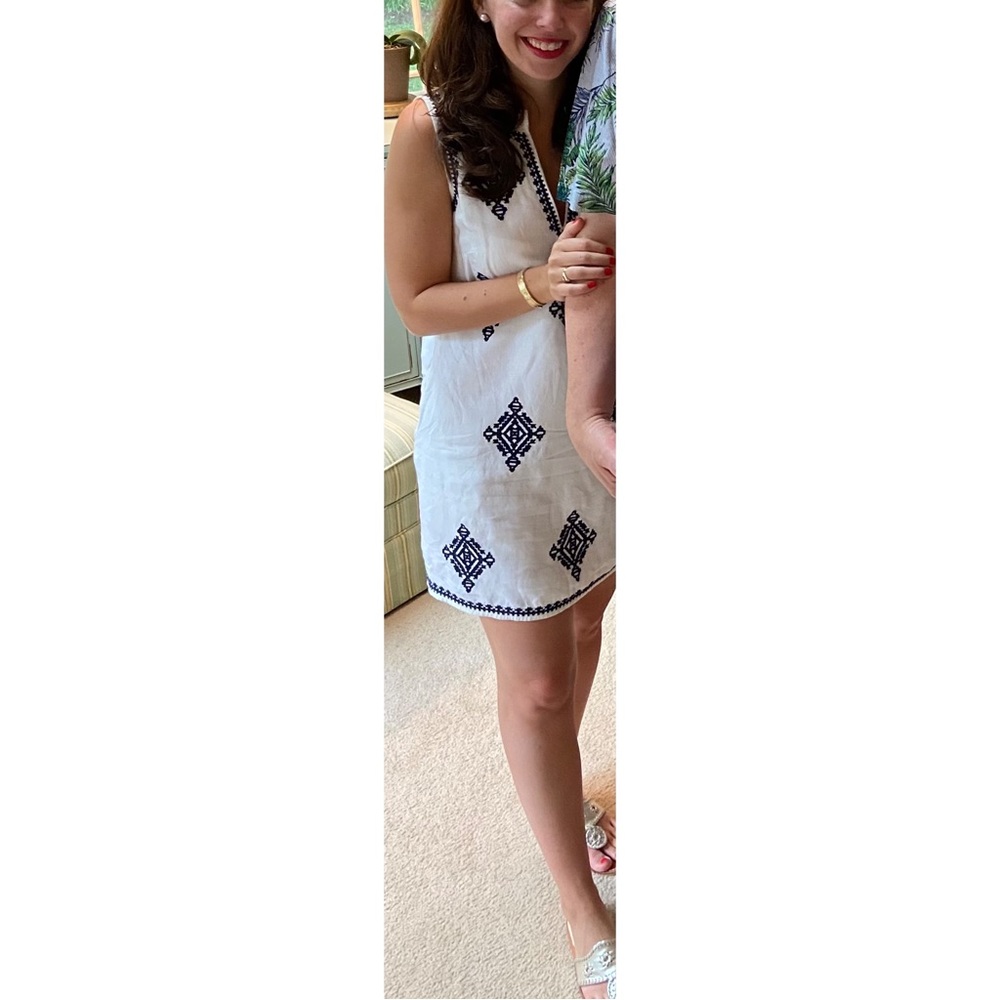 TORY BURCH Celeste A-Line Embroidered Ivory and Navy Dress Size Small